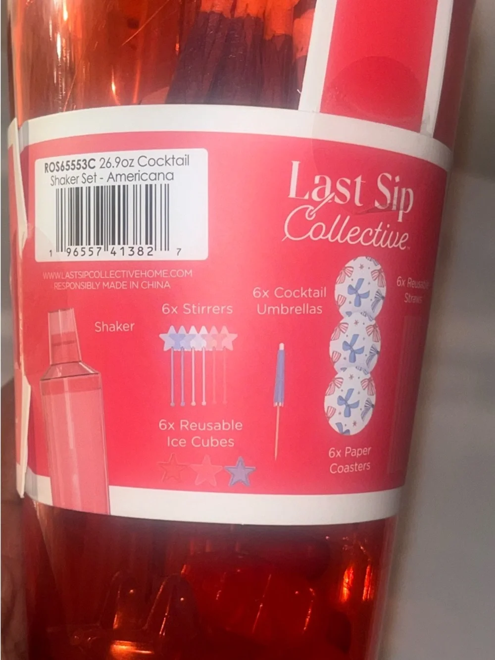 Red Cocktail Shaker Set - Clear Plastic